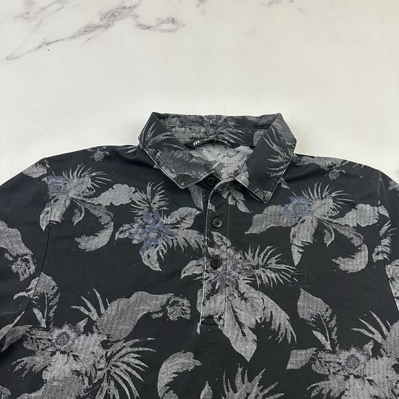 Travis Mathew Mens Polo Shirt Size S Gray Black Hawaiian Floral Tropical - Picture 2 of 12